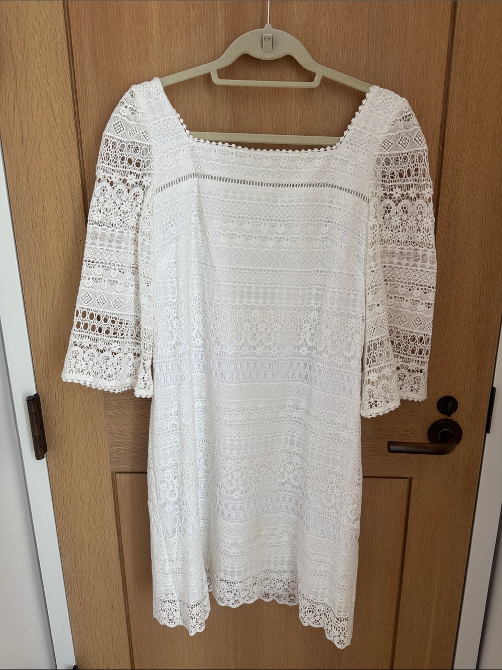 Shoshanna White Lace Square-Neck Long Sleeve Dress